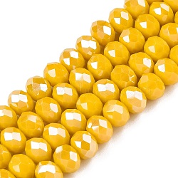 Electroplate Glass Beads Strands, Pearl Luster Plated, Faceted, Rondelle, Gold, 4x3mm, Hole: 0.4mm, about 113~115pcs/strand, 41~41.5cm(EGLA-A044-P4mm-A29)