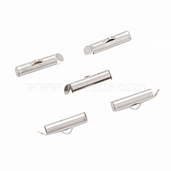 Iron Slide On End Clasp Tubes, Cadmium Free & Lead Free, Slider End Caps, Platinum, 5.5x13x4mm, Hole: 1mm, 3mm Inner Diameter(IFIN-R212-1.3cm-P)