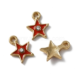 Zinc Alloy Enamel Charms, with Rhinestone, Light Gold, Star, Red, 11.5x9x2.2mm, Hole: 1.2mm(ENAM-TAC0002-51C)