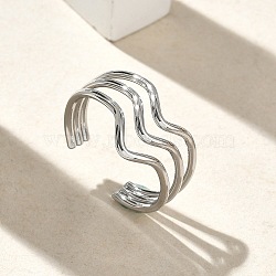 304 Stainless Steel Triple Wave Cuff Open Rings for Women, Stainless Steel Color, 11mm, US Size 9 3/4(19.5mm)(RJEW-A095-02P)