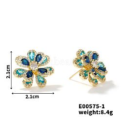 Copper & Zirconia Flower Petal Stud Earrings for Women, Elegant and Luxurious, Golden, 21x21mm(ZY3251-1)