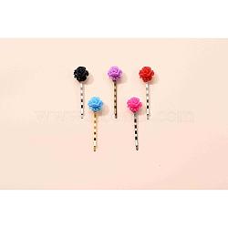 Iron Hair Bobby Pins, with Resin Cabochons, Rose Flower, Mixed Color, 55mm(PHAR-JH00014-M)
