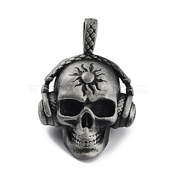 Tibetan Style Alloy Pendnat, Frosted, Skull, Antique Silver, 39x27x19mm, Hole: 8x4.5mm(PALLOY-H133-01AS)