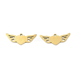 Ion Plating(IP) 201 Stainless Steel Pendants, Laser Cut, Heart with Wing Charm, Golden, 9x23.5x1mm, Hole: 1.4mm(STAS-A090-14G)