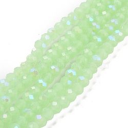 Electroplate Glass Beads Strands, Imitation Jade Beads, Half Plated, Rainbow Plated, Faceted, Rondelle, Light Green, 2.9~3.3x2mm, Hole: 0.8mm, about 145~150pcs/strand, 34~35cm(EGLA-A034-J2mm-L04)