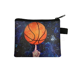 Print Polyester Zip Pouches, Wallets for Children, Basketball, 13.5x11cm(PW-WG054B9-01)