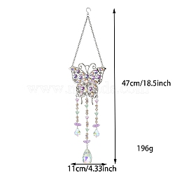 Glass Suncatcher, Butterfly Pendant Decorations, Lilac, 470x110mm(PW-WG8D687-02)