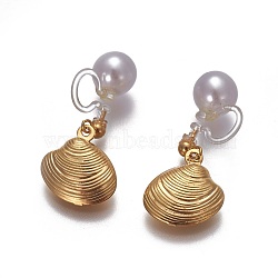 Stainless Steel Clip-on Earrings, with Acrylic Pearls, Eco-Friendly Resin, Shell, Golden, 21mm(EJEW-F196-04G-A)