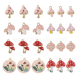 48Pcs 8 Style Alloy Enamel Pendants, Light Gold, Mushroom, Mixed Color, 15~28.5x11~25.5x1.5~6mm, Hole: 1.5~2.5mm, 6pcs/style(ENAM-SC0003-76)