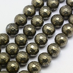 Natural Pyrite Beads Strands, Round, Faceted, 14mm, Hole: 1mm, about 28pcs/strand, 15.74 inch(G-L031-14mm-03)