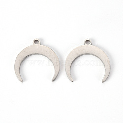 Non-Tarnish 201 Stainless Steel Charms, Laser Cut, Crescent/Double Horn, Stainless Steel Color, 15x15x1mm, Hole: 1.5mm(STAS-Q239-011)