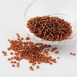 8/0 Glass Seed Beads, Silver Lined Round Hole, Round, Brown, 3mm, Hole: 1mm, about 1097pcs/50g(X-SEED-A005-3mm-53)