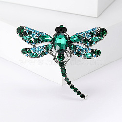 Alloy Brooches, Rhinestone Pin, Jewelry for Women, Dragonfly, Turquoise, 50x62mm(PW-WG29668-03)