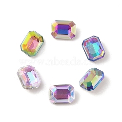 Glass Rhinestone Cabochons, Flat Back & Back Plated, Faceted, Rectangle, Mixed Color, 8x6x3.5mm(RGLA-L029-03B)