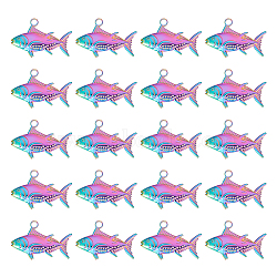 20Pcs Ion Plating(IP) 304 Stainless Steel Pendants, Fish Charms, Rainbow Color, 19x29x3mm, Hole: 3mm(STAS-UN0049-90)