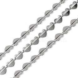 304 Stainless Steel Link Chains, Unwelded, with Spool, Heart, Stainless Steel Color, 5.5x9x1.5mm(CHS-L029-05P)