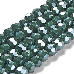 Electroplate Opaque Glass Beads Strands, Faceted(32 Facets), AB Color, Round, Dark Green, 8mm, Hole: 1mm, about 66~69pcs/strand, 19.29~19.57 inch(49~49.7cm)(EGLA-A035-P8mm-A23)