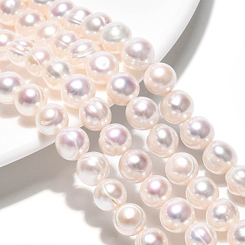 Natural Cultured Freshwater Pearl Beads Strands, Potato, Creamy White, 7.5~9.5x7.5~9.5mm, Hole: 0.6mm, about 45~46pcs/strand, 15.35~15.55 inch(39~39.5cm)