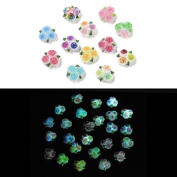 Luminous Resin Decoden Cabochons, Glow in the Dark, Triple Color Flower, Mixed Color, 9x9x3.5mm