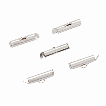 Iron Slide On End Clasp Tubes, Cadmium Free & Lead Free, Slider End Caps, Platinum, 5.5x13x4mm, Hole: 1mm, 3mm Inner Diameter
