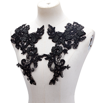 Water-soluble Embroidery Cloth Sew on Patches, Lace Costume Accessories, Appliques, Flower, Black, 320x160x3mm