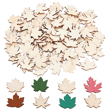 Unfinished Wood Maple Leaf Shape Cutouts, Wheat, 2.65~2.9x2.9~3x0.25cm, about 100pcs/bag