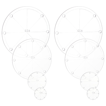 Elite 8Pcs 4 Styles Acrylic Circular Quilting Template, Cutting Guide, Sewing Tools, Clear, 24.5~100x2.5~3mm, Hole: 1.2~4.8mm, 2pcs/style