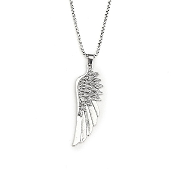 201 Stainless Steel Chain, Zinc Alloy Pendant Necklaces, Wing, Antique Silver & Stainless Steel Color, 23.23 inch(59cm)