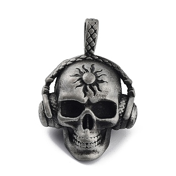 Tibetan Style Alloy Pendnat, Frosted, Skull, Antique Silver, 39x27x19mm, Hole: 8x4.5mm