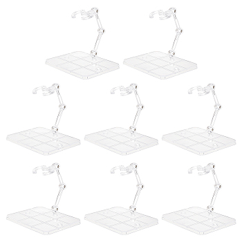 Plastic Model Assembled Action Figure Display Holders, Doll Model Support Stands, with Alloy Findings, Clear, Rectangle, 9x7x8cm