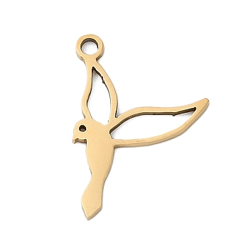 201 Stainless Steel Pendants, Bird Charms, Real 18K Gold Plated, 17.5x12.5x1mm, Hole: 1.4mm