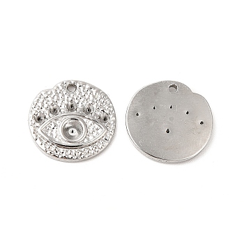 304 Stainless Steel Pendant Rhineatone Settings, Flat Round with Eye, Stainless Steel Color, Fit for 1.4mm and 3mm Rhinestone, 13.5x2mm, Hole: 1mm