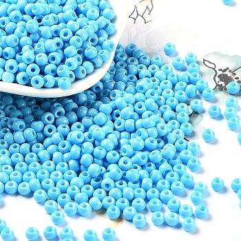 Baking Paint Glass Seed Beads, Round, Sky Blue, 4x3mm, Hole: 1.2mm, about 7650pcs/pound