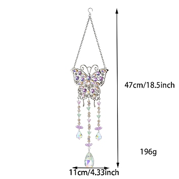 Glass Suncatcher, Butterfly Pendant Decorations, Lilac, 470x110mm