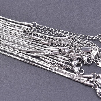 1.5MM Unisex 304 Stainless Steel Snake Chains Necklaces, 40cm, Extender: 5cm