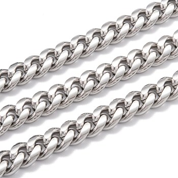 304 Stainless Steel Cuban Link Chain, Unwelded, with Spool, Stainless Steel Color, 9.5x8x3.5mm, 16.4 Feet(5m)/roll