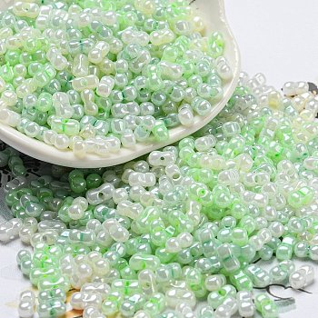 Glass Seed Beads, Opaque Colours Luster, Peanut, Pale Green, 6x3x3mm, Hole: 1.2mm, about 4000pcs/pound