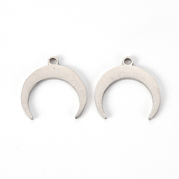 201 Stainless Steel Charms, Laser Cut, Crescent/Double Horn, Stainless Steel Color, 15x15x1mm, Hole: 1.5mm