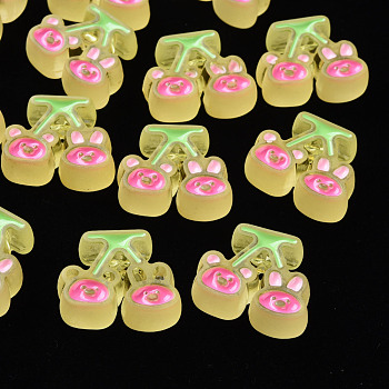 Transparent Acrylic Beads, with Enamel, Frosted, Cherry with Bear & Rabbit, Yellow, 22.5x26x9mm, Hole: 3mm