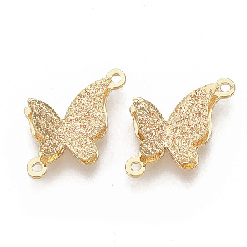 Brass Zirconia Links connectors, Textured, Nickel Free, Butterfly, Real 18K Gold Plated, 18x10.5x3.5mm, Hole: 1mm