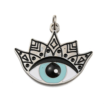 304 Stainless Steel Pendants, with Enamel and Jump Ring, Evil Eye Charm, Stainless Steel Color, 17x21x1.5mm, Hole: 2.5mm