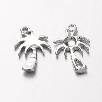 Tibetan Style Pendants, Nickel Free, Palm Tree Alloy Pendants, Platinum Color, Size: about 18mm long, 10mm wide, 2mm thick, hole: 2mm