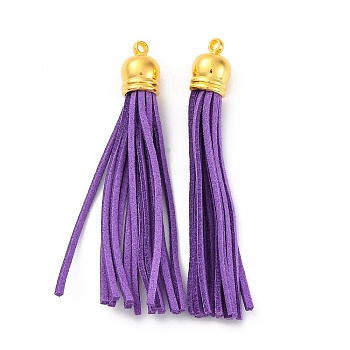 Faux Suede Tassel Pendant Decorations, with CCB Plastic Cord Ends, Golden, Medium Purple, 84~89x11.5~12mm, Hole: 2.5mm