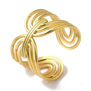 PVD Vacuum Plating 201 Stainless Steel Oval Knot Open Cuff Rings for Women, Real 18K Gold Plated, 14mm