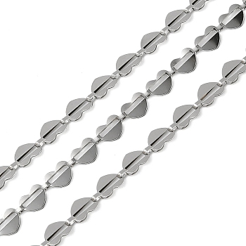 304 Stainless Steel Link Chains, Unwelded, with Spool, Heart, Stainless Steel Color, 5.5x9x1.5mm