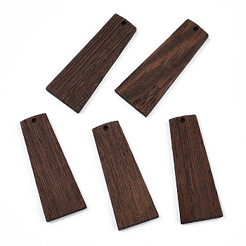 Natural Wenge Wood Pendants, Undyed, Trapezoid Charms, Coconut Brown, 49.5x19.5x3.5mm, Hole: 2mm