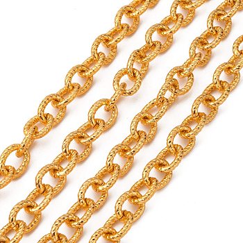 Aluminium Cable Chains, Textured, Unwelded, Oval, Gold, 21x16x4mm