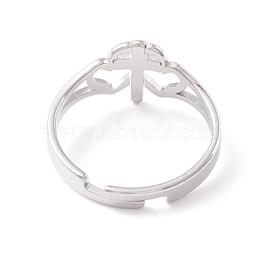 Double coeur avec croix 304 anneau réglable en acier inoxydable pour femme(RJEW-B035-06P)-3
