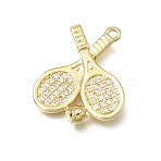 Brass Micro Pave Clear Cubic Zirconia Pendants, Tennis Racket Charms, Rack Plating, Long-Lasting Plated, Lead Free & Cadmium Free, Real 18K Gold Plated, 20~20.5x17.5~18x4mm, Hole: 1.2mm(KK-K427-23G)