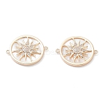 Rack Plating Brass Micro Pave Clear Cubic Zirconia Connector Charms, Cadmium Free & Nickel Free & Lead Free, Flat Round Links with Sun, Long-Lasting Plated, Real 18K Gold Plated, 24.5x20x3mm, Hole: 1.2mm(KK-A183-55A-G)